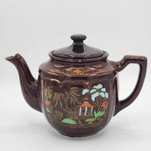 Small Vintage Redware Japanese Brown Ceramic Teapot